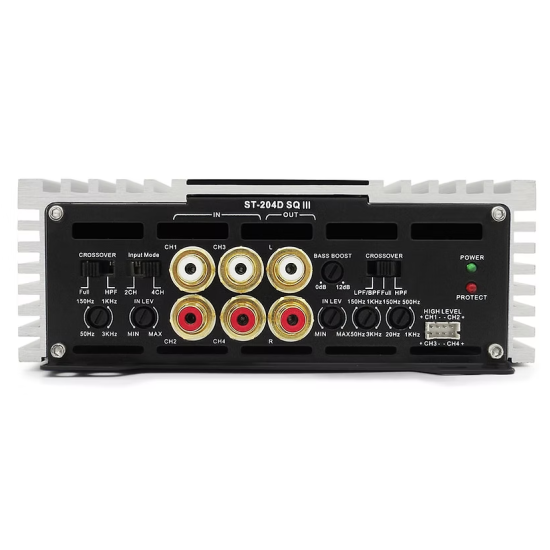 ZAPCO ST-204D SQ III 4-kanałowy wzmacniacz klasy D o wysokiej jakości dźwięku 4-kanałowy wzmacniacz klasy D SQ, 4Ω: 4 x 200W RMS